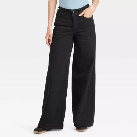 Universal Thread Women's Mid Rise Super Wide Leg Jeans Black Size 8 Reg - Picture 1 of 7